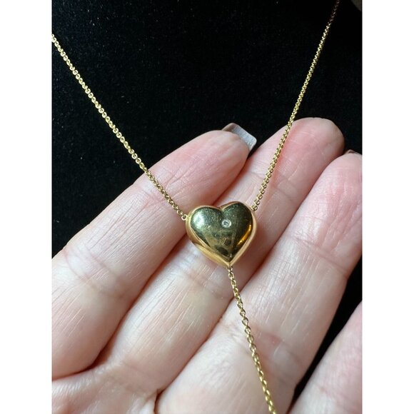 18K Gold Yellow Puffed Heart Diamond Dangle 8.5mm Pearls 16"Chain 5.46 Grams. - Picture 3 of 13